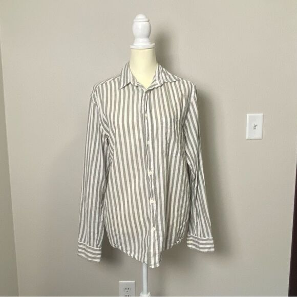 H&M Linen Blend Striped Button Front Regular Fit Coupe Standard Button Up Mens S - Picture 8 of 16